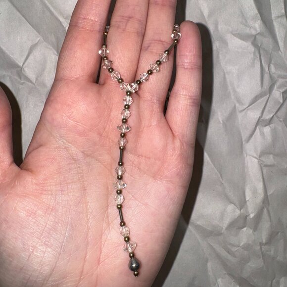 15 1/2" Gold and Clear Y-Shaped Beaded Necklace - Picture 5 of 8